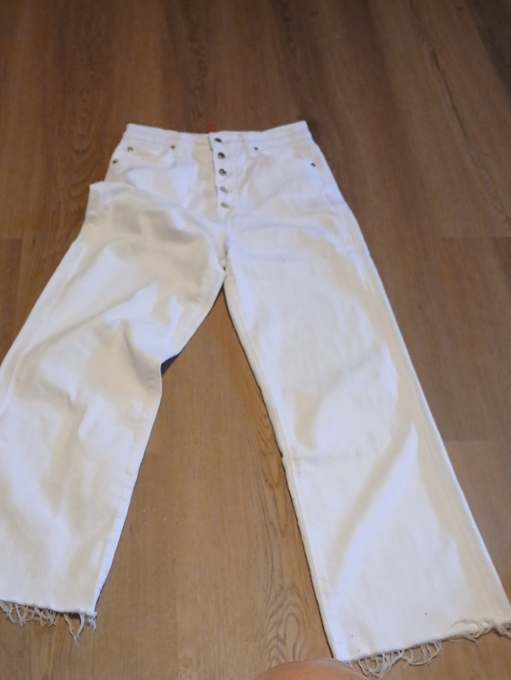 7 For All Mankind White Button-Fly Cropped Alexa wide Leg Jeans